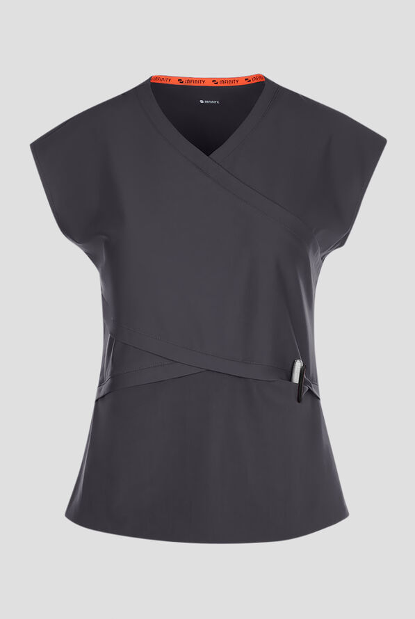 Infinity GNR8 Kinetic Knit Women's 3-Pocket STRETCH Dolman Wrap V-Neck Scrub Top - Pewter - 1