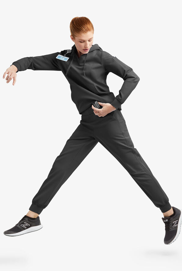 MOVEMENT by Butter-Soft Sirius Women's 4-Pocket Long Sleeve STRETCH Scrub Hoodie - Black - 2