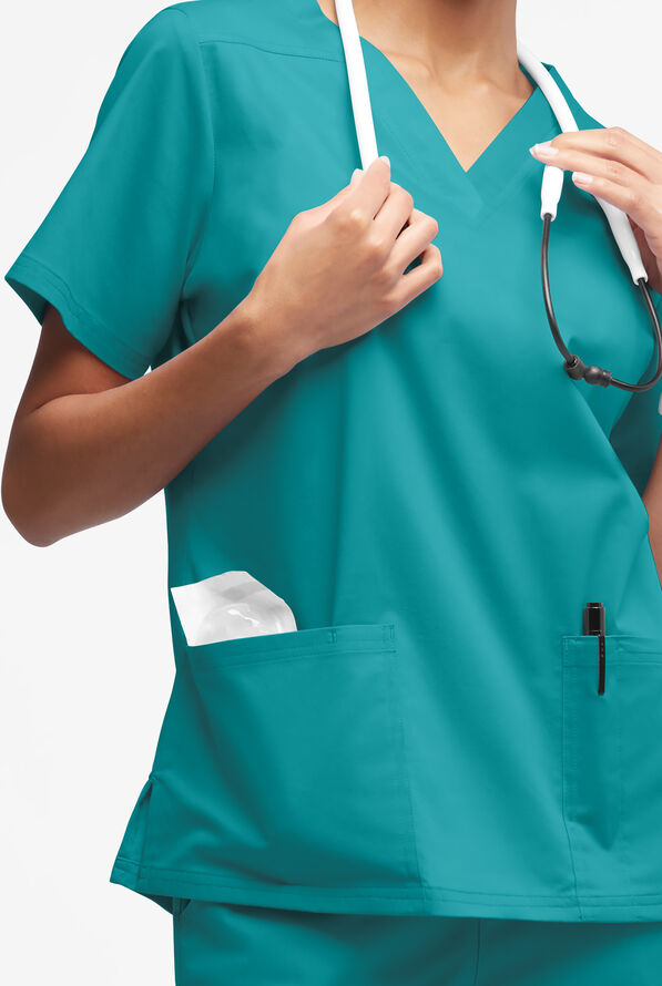 Butter-Soft STRETCH Women's 4-Pocket V-Neck Scrub Top - Teal - 2