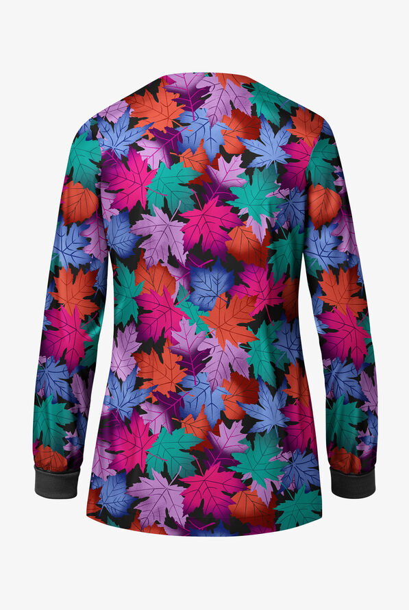 Butter-Soft STRETCH Autumn Foliage Women's 3-Pocket Snap Front Print Scrub Jacket - null - 2