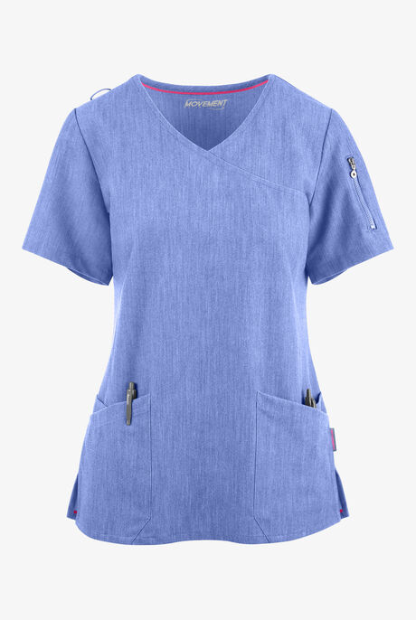 MOVEMENT by Butter-Soft Capella Women's 5-Pocket Faux Wrap STRETCH Scrub Top
