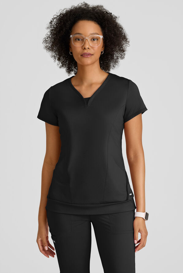 Blusa m&eacute;dica Grey's Anatomy by Barco Spandex Knit Motivate STRETCH con cuello en V y 2 bolsillos para mujer - Black - 2