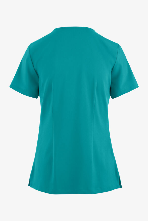 Blusa m&eacute;dica Easy STRETCH Gisele con cordones en el cuello en V y 4 bolsillos para mujer - Teal - 4