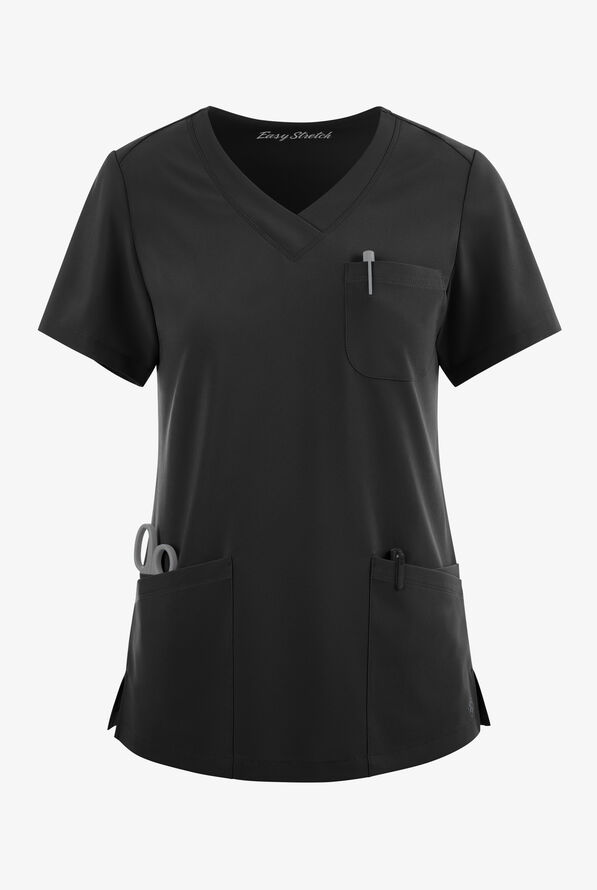 Easy STRETCH Tessa Women's 5-Pocket V-Neck Scrub Top - Onyx Black - 1
