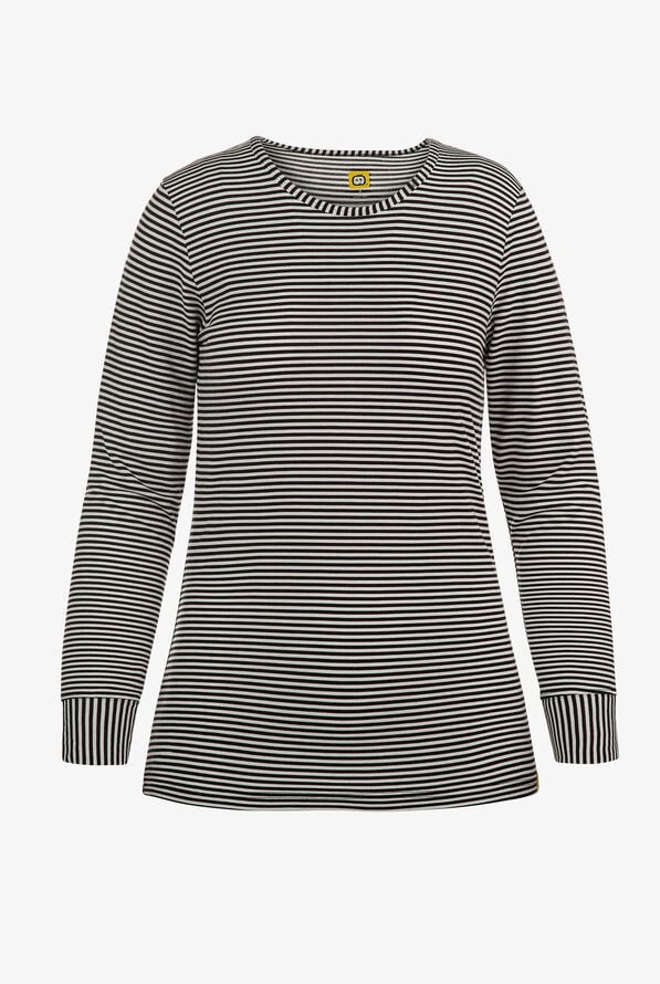WonderWink Black/White Women's STRETCH Long Sleeve Striped Knit Underscrub - null - 1