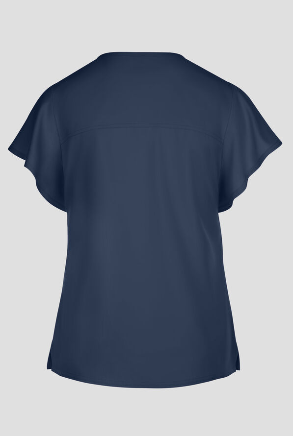 Med Couture Insight Women's 2-Pocket Flutter Sleeve V-Neck Scrub Top - Navy - 2
