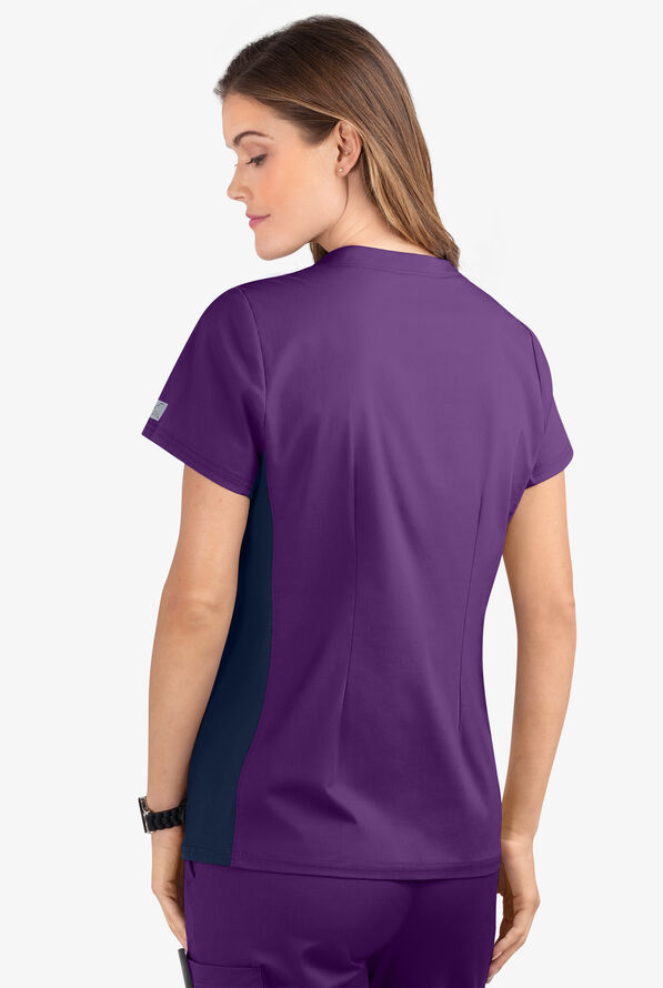 Butter-Soft STRETCH Women's 3-Pocket Contrast Scrub Top - Eggplant/Navy - 4