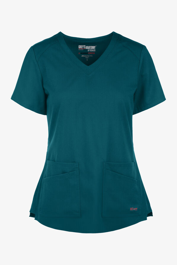 Grey's Anatomy by Barco Spandex STRETCH Emma Women's 4-Pocket V-Neck Scrub Top - Bahama Blue - 1