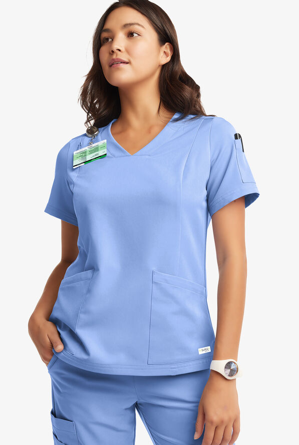 Butter-Soft Women's 6-Pocket V-Neck Scrub Top **Slightly IRREGULAR** - Ceil Blue - 4