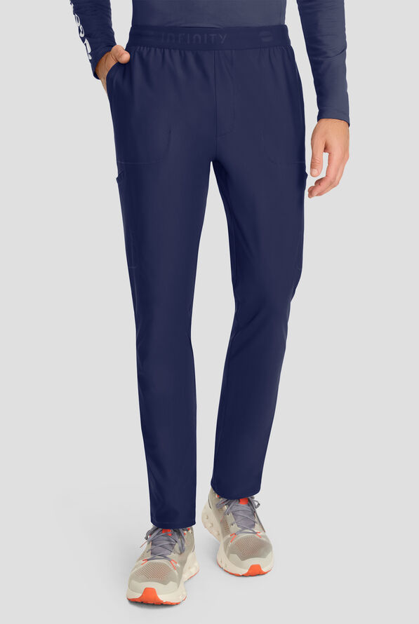 Infinity GNR8 Kinetic Knit Men's 6-Pocket STRETCH Logo Waistband Tapered Leg Cargo Scrub Pant - Navy - 1
