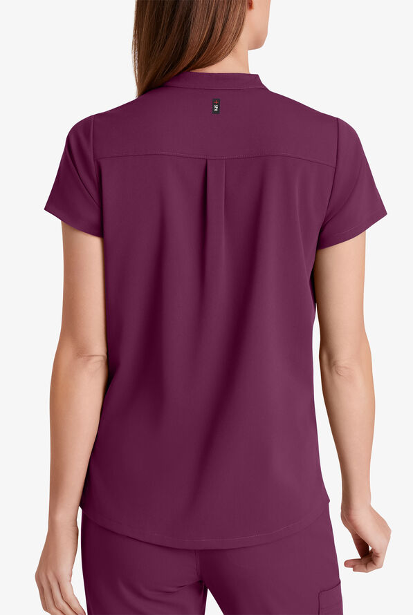 Grey's Anatomy by Barco Spandex STRETCH Avery Women's 2-Pocket Notch Sleeve V-Neck Scrub Top - Wine - 2
