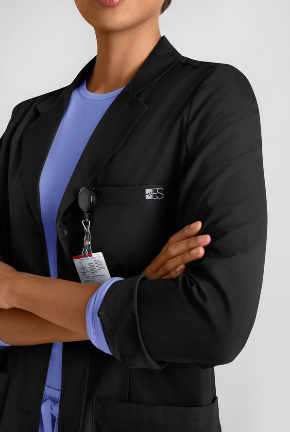 Easy STRETCH Simone Women’s 29 1/2"  5-Pocket Consultation Scrub Lab Coat - Onyx Black - 4