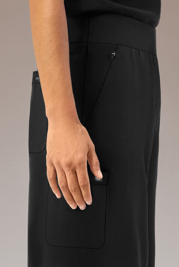 Hypothesis Y-Band Women's 6-Pocket Yoga-Style Knit Waist Wide Leg Scrub Pant - Petite - Jet Black - 4
