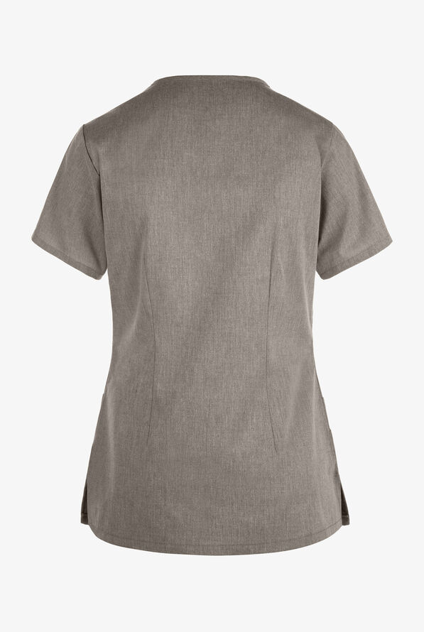 Butter-Soft STRETCH Women's 6-Pocket V-Neck Scrub Top - Heather Grey - 4