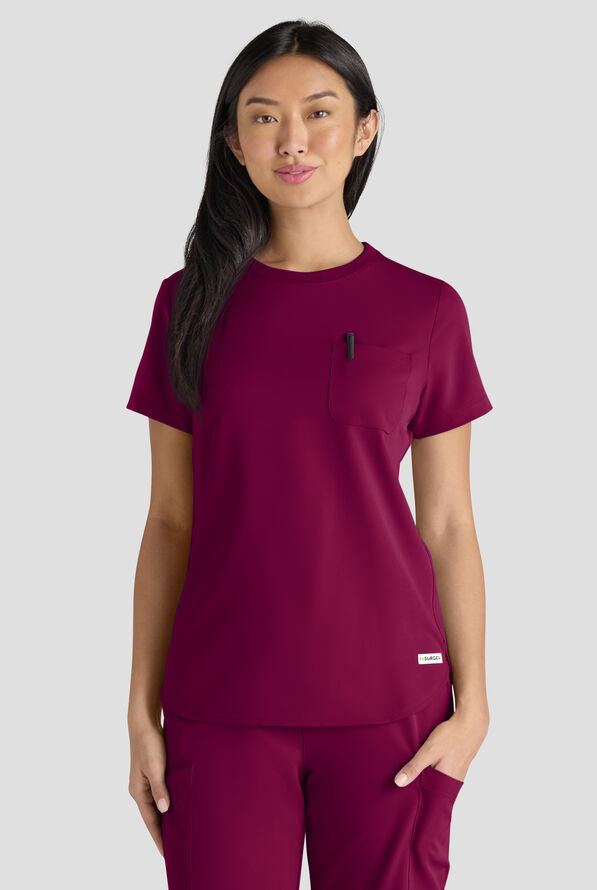 ReSurge Citrine Women's 1-Pocket Crew Neck Tuck In / Wear Out Scrub Top - Wine - 3