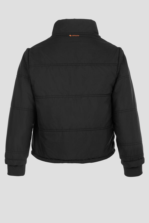 Infinity GNR8 Women's 2-Pocket STRETCH  Zip Convertible Crop Quilted  Scrub Jacket - Black - 2