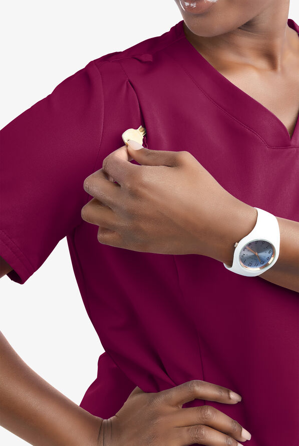 Butter-Soft Women's 6-Pocket V-Neck Scrub Top **Slightly IRREGULAR** - Wine - 3