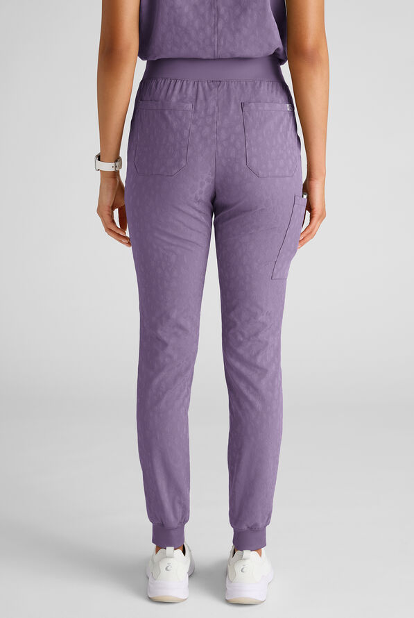 Easy STRETCH Olivia Women's Jacquard 7-Pocket Slim Leg Jogger Scrub Pant - Purple Dusk - 4