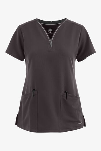 Healing Hands 360 Sonia Women's 3-Pocket STRETCH Reflective Y-Neck Zip Scrub Top
