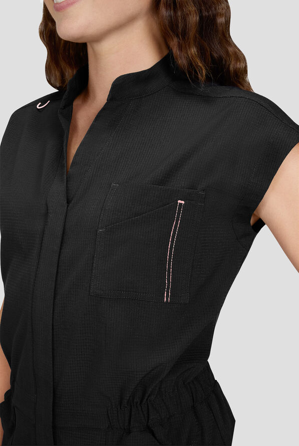 koi Solis Anja Women's 9-Pocket STRETCH Zip Front Dolman Sleeve Scrub Jumpsuit - Black - 2