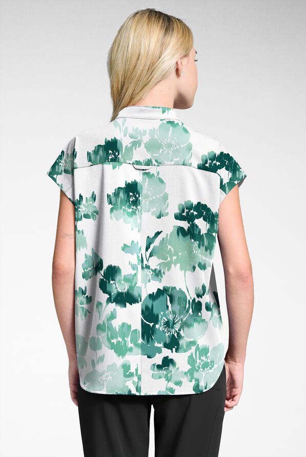 Butter-Soft STRETCH Napoli Garden White Women's Dolman Print Scrub Top - null - 2