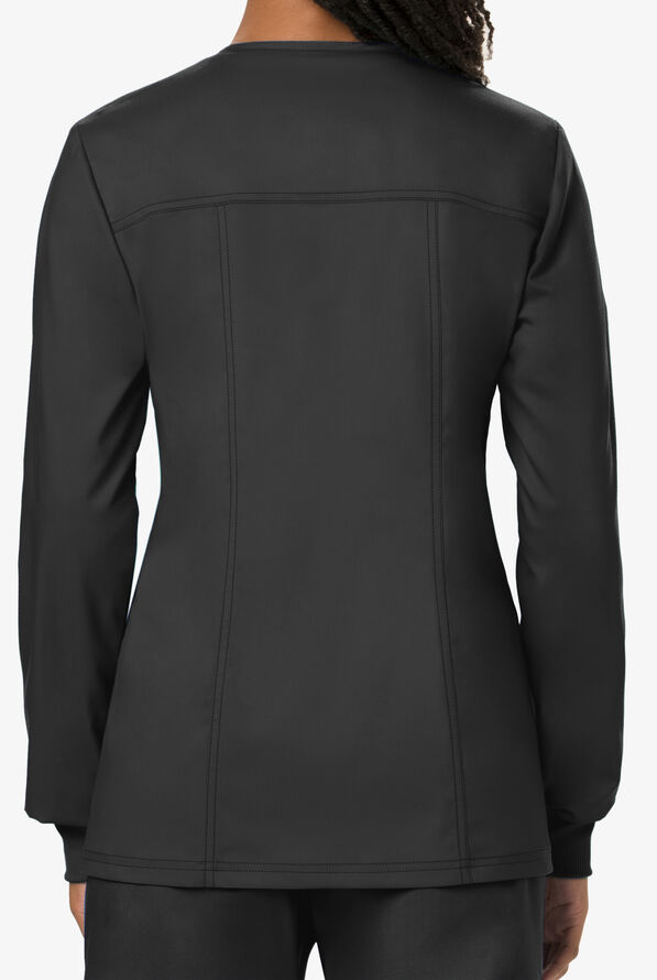 Cherokee Workwear Revolution Women's 3-Pocket STRETCH Snap Front Scrub Jacket - Black - 3