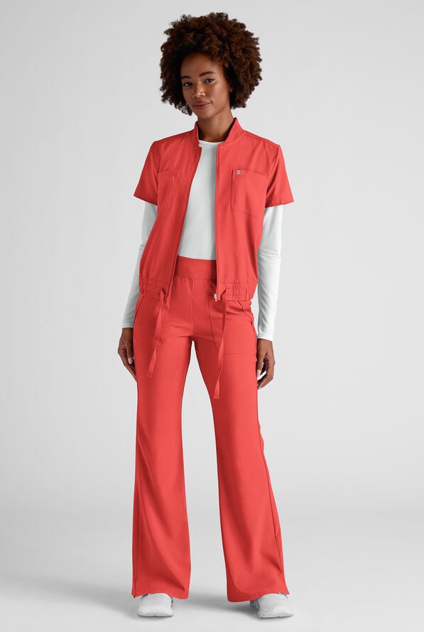 Pantal&oacute;n m&eacute;dico Easy STRETCH Sydney con piernas acampanadas y 5 bolsillos para mujer - Mono m&eacute;dico de 2 piezas - Spiced Coral - 6