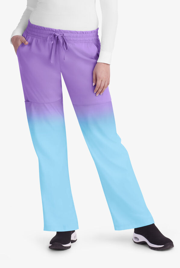 koi Lite™ Descent Women's 8-Pocket STRETCH Ombre Cargo Scrub Pants - French Lavender/Blue - 1