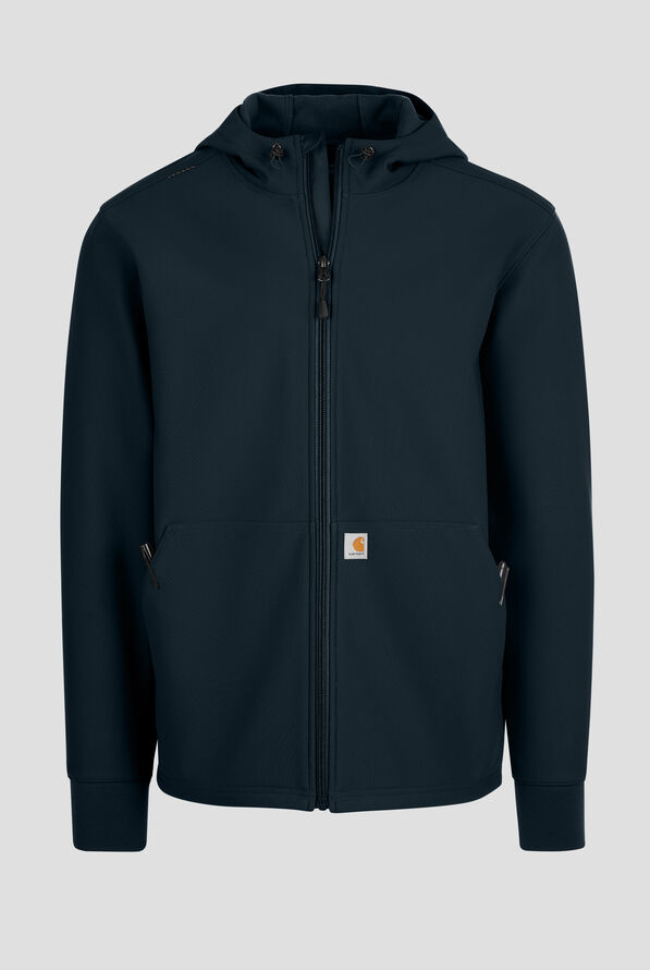 Carhartt Force Rugged Men's 3-Pocket Bonded Fleece Utility Zip Front Hoodie Scrub Jacket - Navy - 1