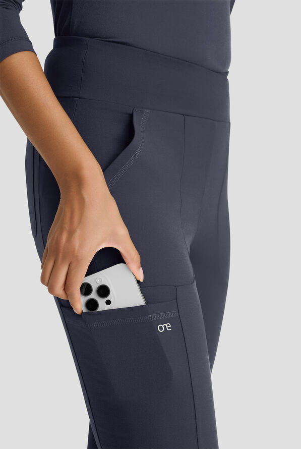 Barco One Performance Knit Momentum Women's 6-Pocket STRETCH High Rise Legging Scrub Pant - Steel Gray - 2