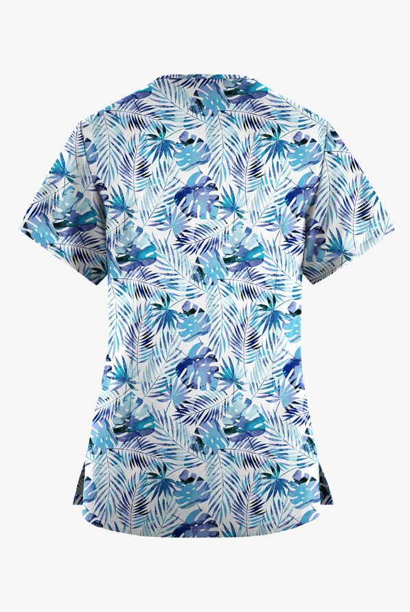 Butter-Soft Originals Tropical Garden Women's 4-Pocket Rounded V-Neck Print Scrub Top - null - 2