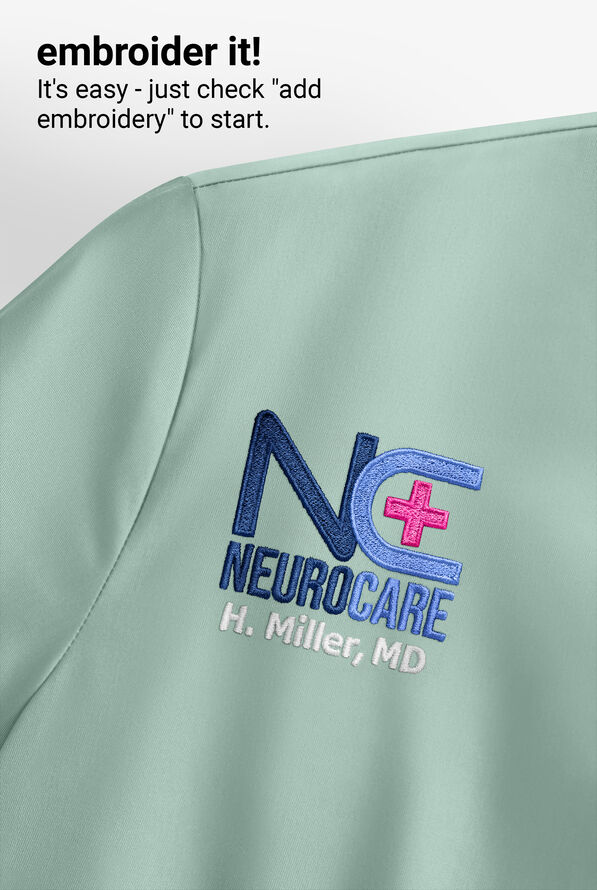 Butter-Soft STRETCH Women's 5-Pocket V-Neck with Front Zipper Scrub Top - Eucalyptus Leaf/Pewter - 5