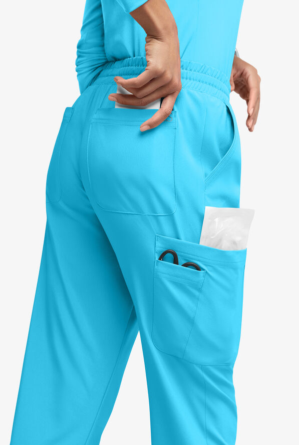 Easy STRETCH Naya Women’s Natural Waist 6-Pocket Straight Leg Scrub Pants - Petite - Turquoise - 4
