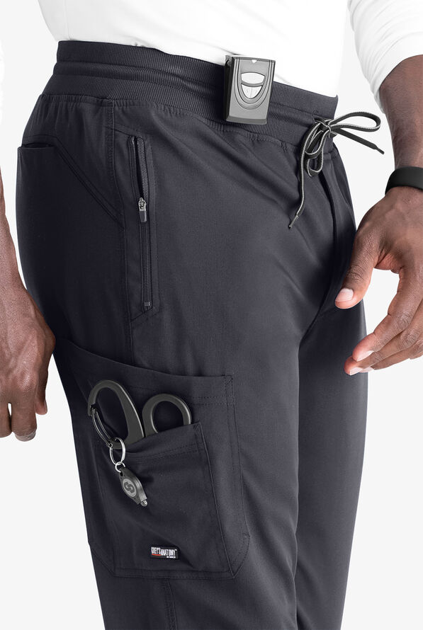 Grey's Anatomy by Barco Spandex STRETCH Murphy Men's 5-Pocket Cargo Jogger Scrub Pants - Steel Gray - 5