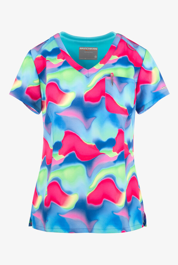 Skechers Shimmering Marble Women's 1-Pocket STRETCH V-Neck Print Scrub Top - null - 1