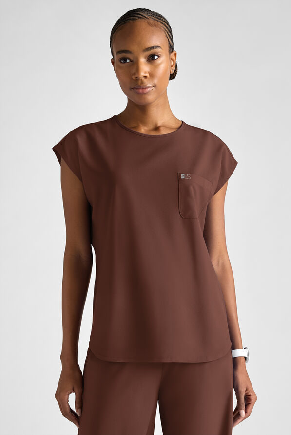 Easy STRETCH Women's Dolman Sleeve Crew Neck Scrub Top - Double Espresso - 8