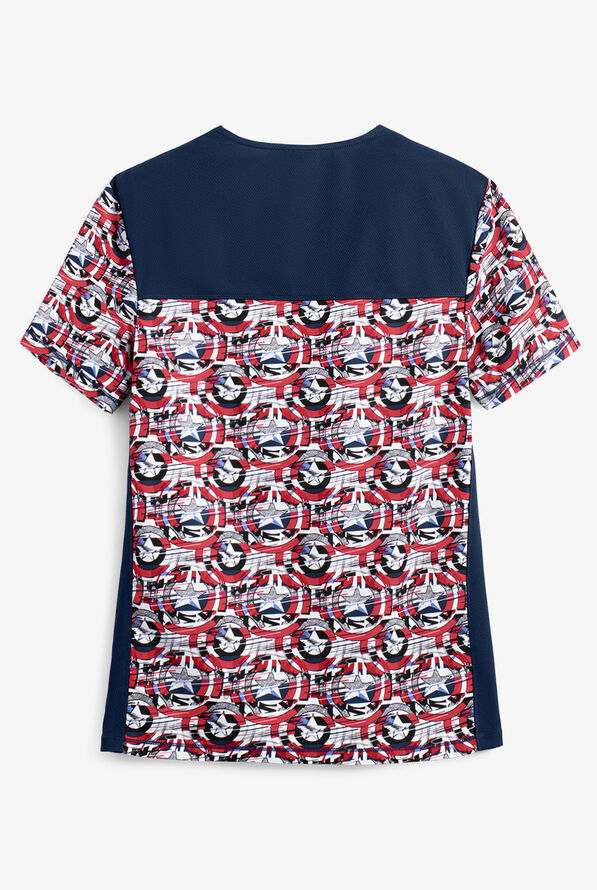 Cherokee Tooniforms Marvel Defender Men's 3-Pocket V-Neck Print Scrub Top - null - 2