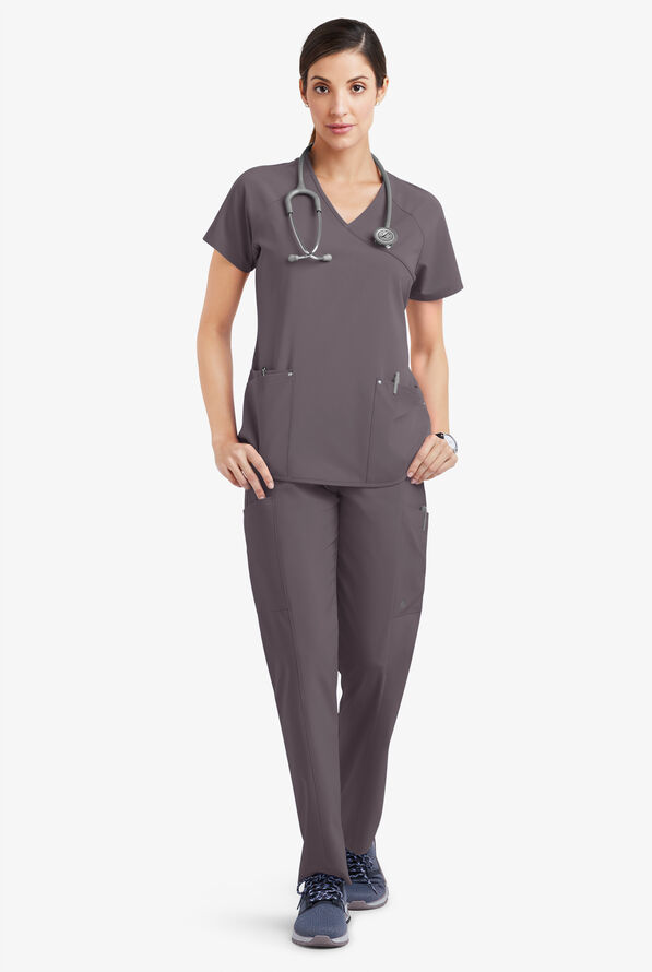 Blusa m&eacute;dica Easy STRETCH Cara con mangas ragl&aacute;n y 4 bolsillos para mujer - Grey Stone - 2