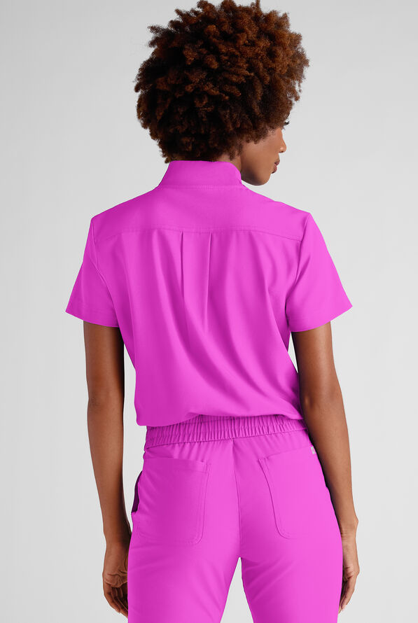 Easy STRETCH Nika Women's Zip Front Scrub Top&ndash; 2-Piece Jumpsuit Top - Electric Fuchsia - 5