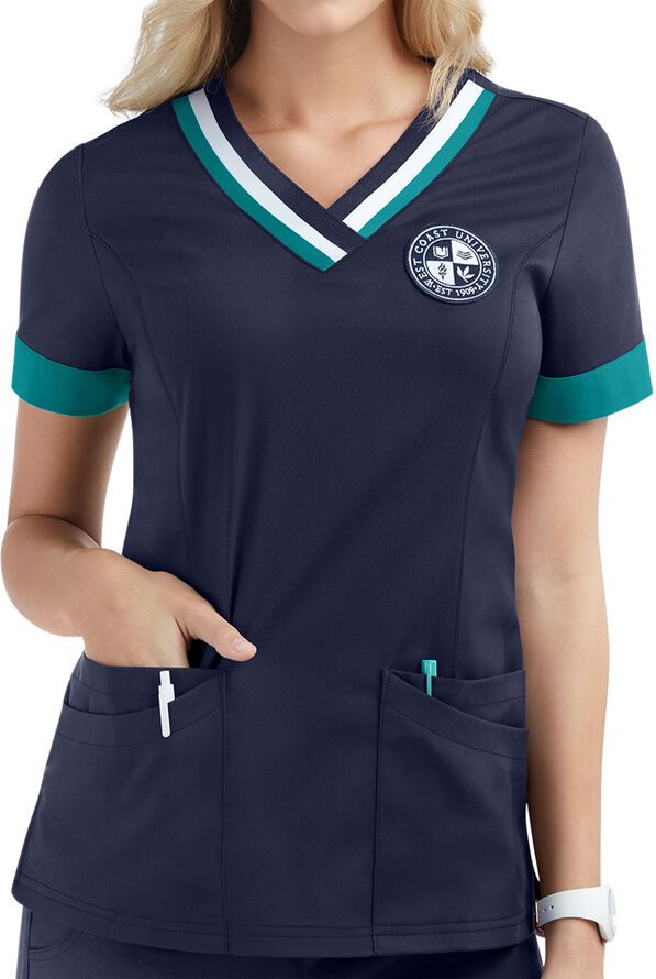 WCU Women’s V-neck Scrub Top - Navy/Teal - 1