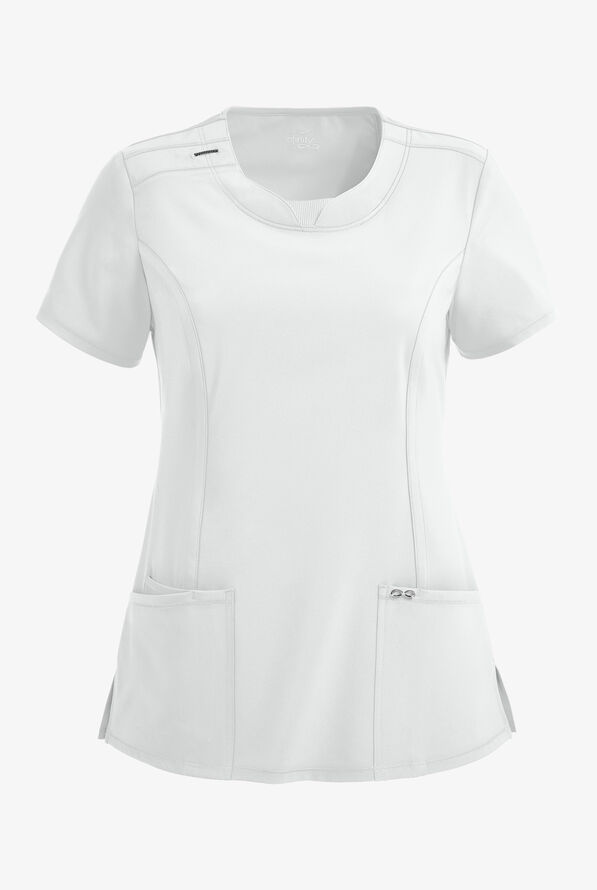 Infinity Women's 3-Pocket STRETCH Round Neck Scrub Top - White - 1