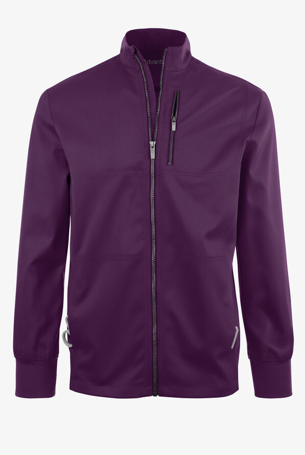Advantage STRETCH Men's 4-Pocket Zip Front Warm-Up Scrub Jacket - Eggplant - 1