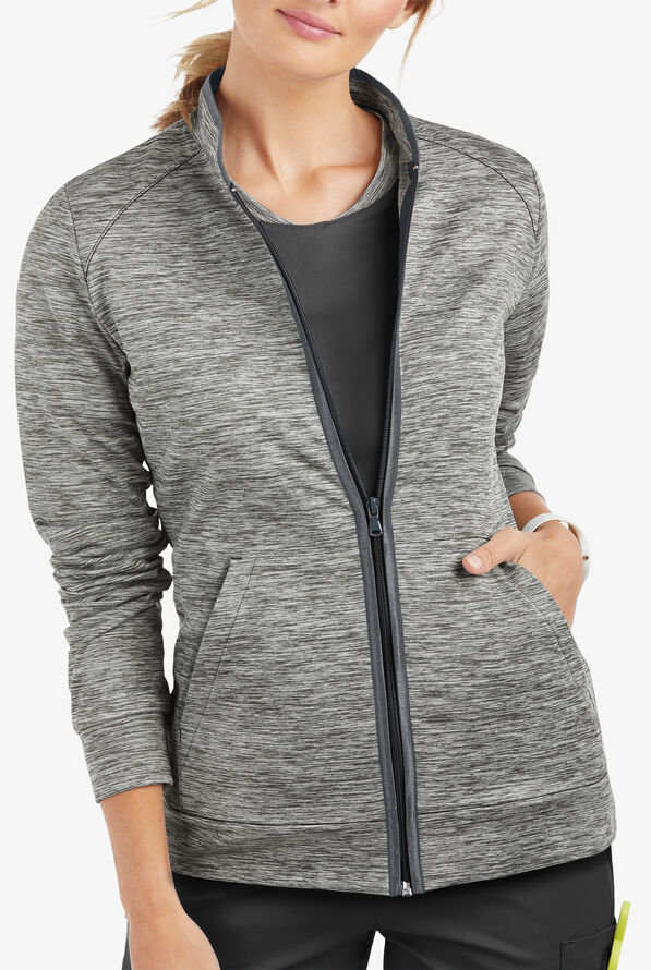 Chaqueta m&eacute;dica UA Butter-Soft STRETCH de punto tejido con cremallera y 2 bolsillos para mujer - Silver Melange - 3