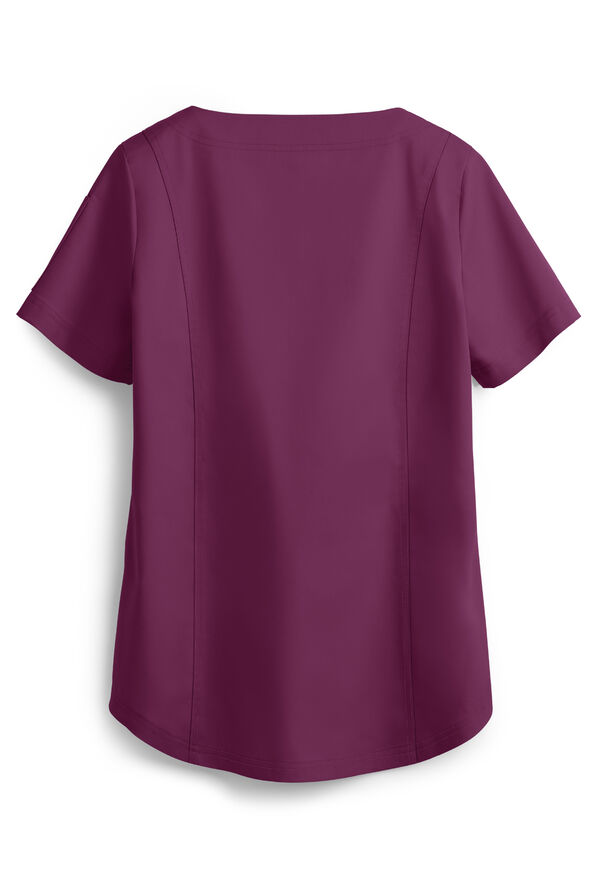 Butter-Soft STRETCH Women's 4-Pocket Feminine Curved V-Neck Scrub Top - Wine - 3