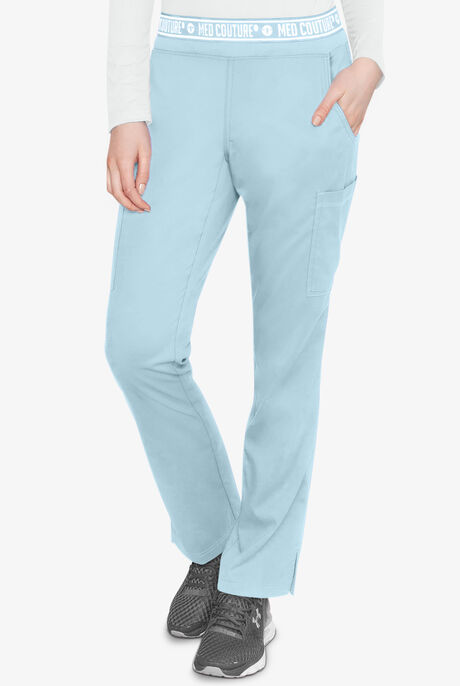 Med Couture Touch Women's 7-Pocket STRETCH Logo Elastic Double Cargo Yoga Scrub Pants