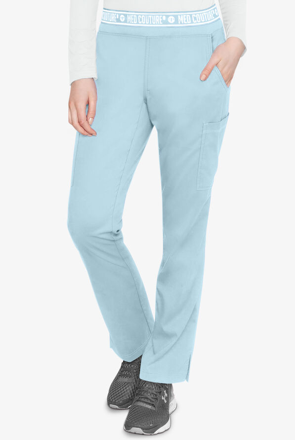 Med Couture Touch Women's 7-Pocket STRETCH Logo Elastic Double Cargo Yoga Scrub Pants - Periwinkle - 1