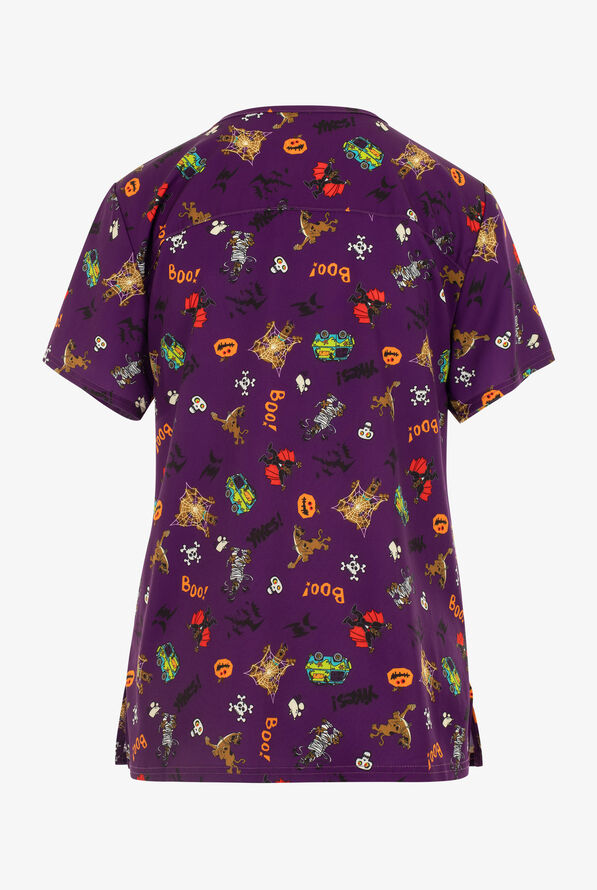 FUNSCRUBS Scooby Doo Halloween Women's 2-Pocket STRETCH V-Neck Print Scrub Top - null - 2