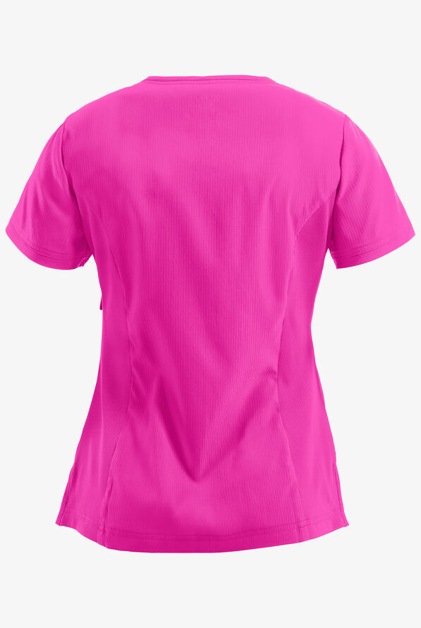 koi Lite™ Philosophy Women's 3-Pocket Mock Wrap Side Zipper Scrub Top - Hibiscus Pink - 2