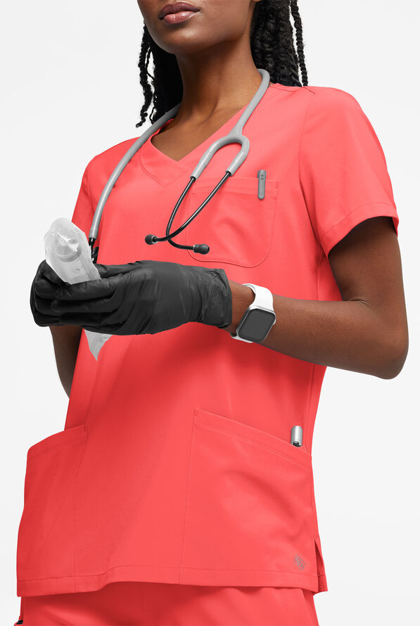Easy STRETCH Tessa Women's 5-Pocket V-Neck Scrub Top - Radiant Red - 2
