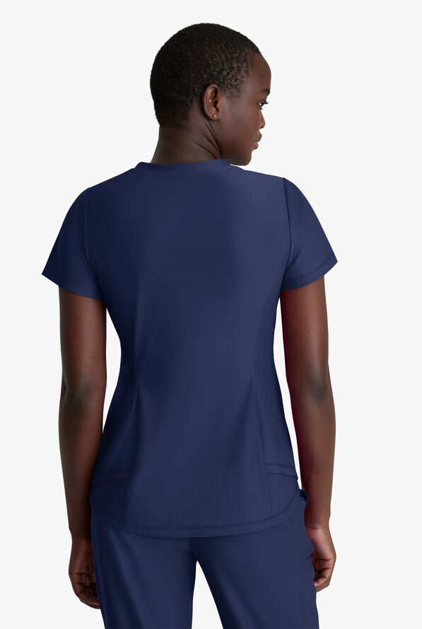 Skechers by Barco Slip-ins Flow Women's 1-Pocket STRETCH Tulip Hem Tuck In V-Neck Scrub Top - Navy - 3